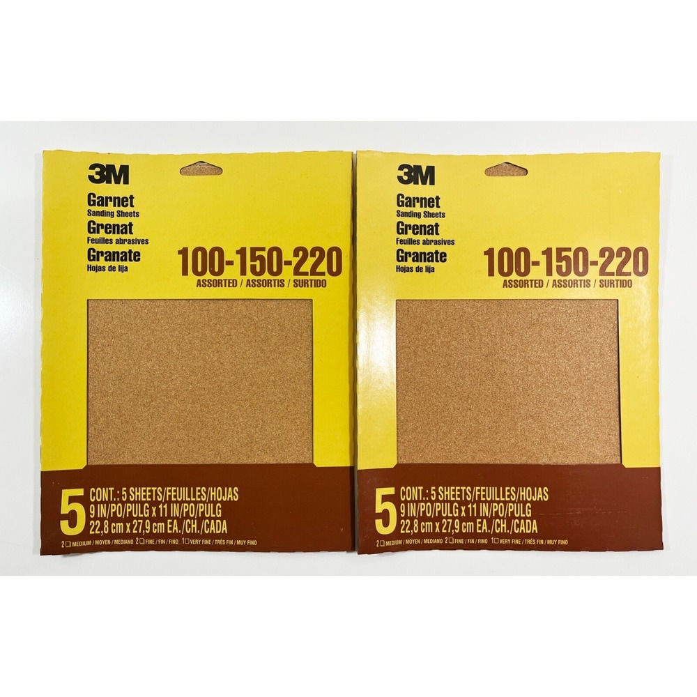 3M Bare Wood 9" x 11" 220/150/100 Grit Assorted Grade Sandpaper (40 PACKS OF 5)